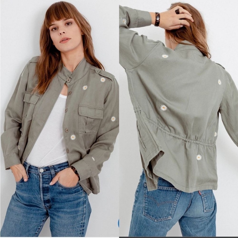 Rails Sahara Sage Embroidered Daisies Jacket Green Linen Blend Large